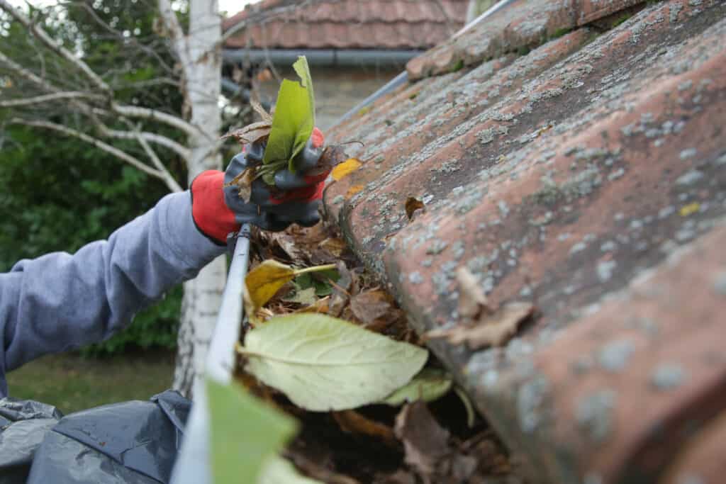 cleaning the gutter